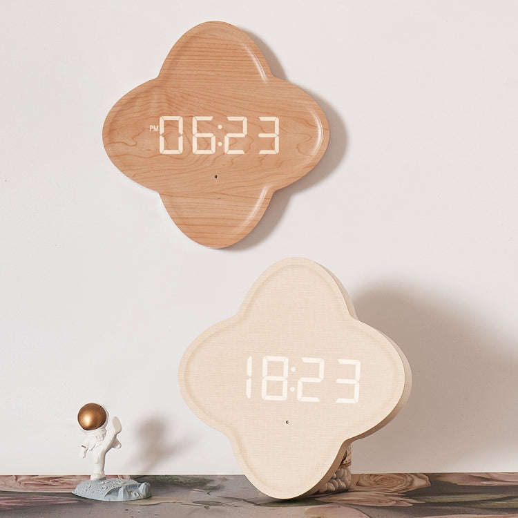 G236 LED Digital Display Flower Shape Living Room Wall Clock(Cotton Linen)