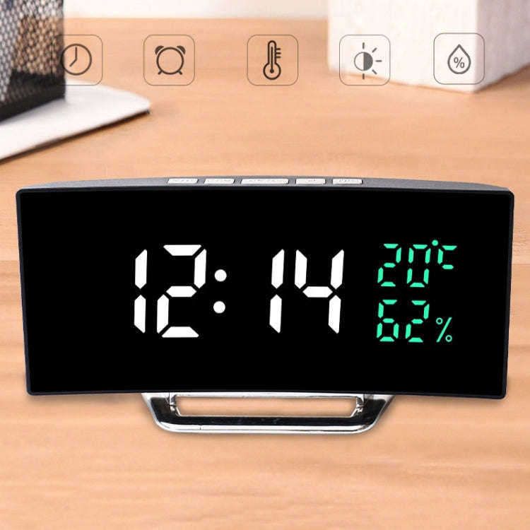 7816 Curved Screen LED Temperature / Humidity Display Multifunctional Clock(Green)