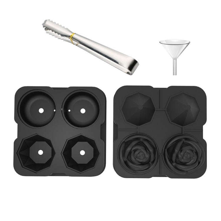 4-Holes Rose Diamond Shape Cocktail Ice Cube Molds Silicone Ice Ball Maker, Color: Black with Ice...