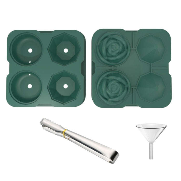 4-Holes Rose Diamond Shape Cocktail Ice Cube Molds Silicone Ice Ball Maker, Color: Dark Green wit...