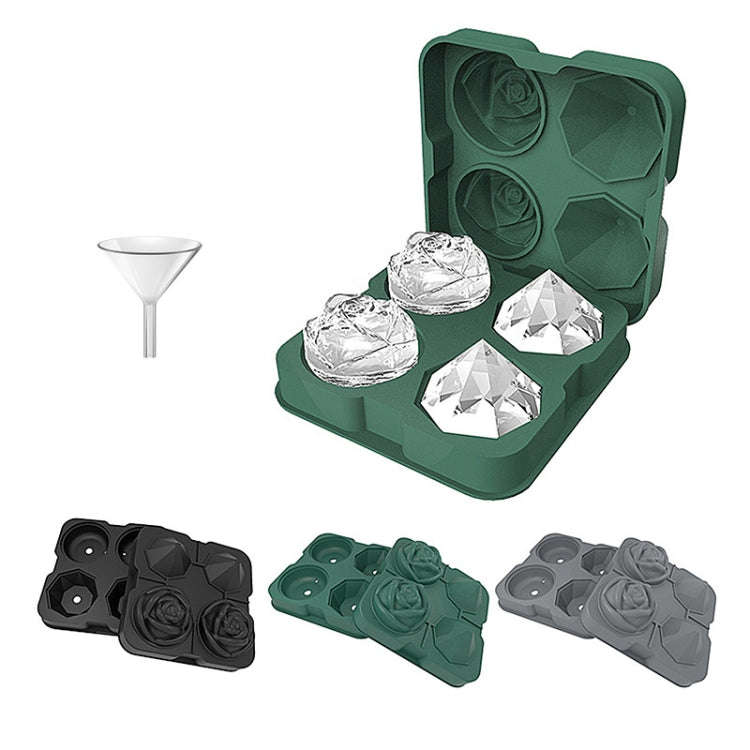 4-Holes Rose Diamond Shape Cocktail Ice Cube Molds Silicone Ice Ball Maker, Color: Dark Green wit...