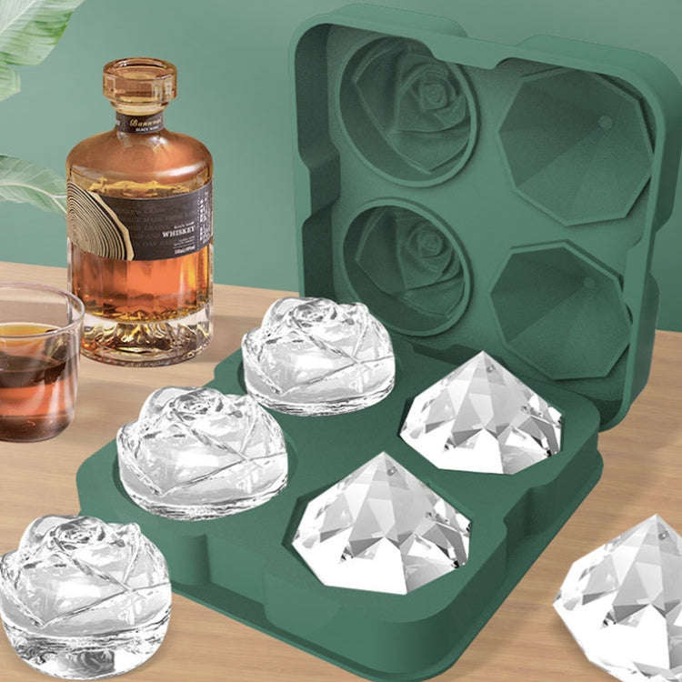 4-Holes Rose Diamond Shape Cocktail Ice Cube Molds Silicone Ice Ball Maker, Color: Black with Ice...