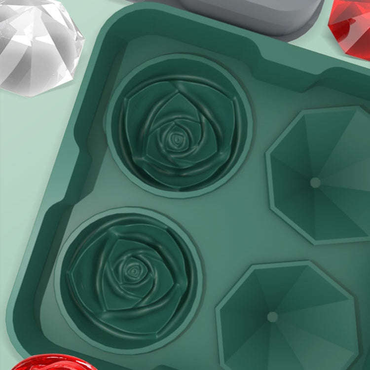 4-Holes Rose Diamond Shape Cocktail Ice Cube Molds Silicone Ice Ball Maker, Color: Dark Green