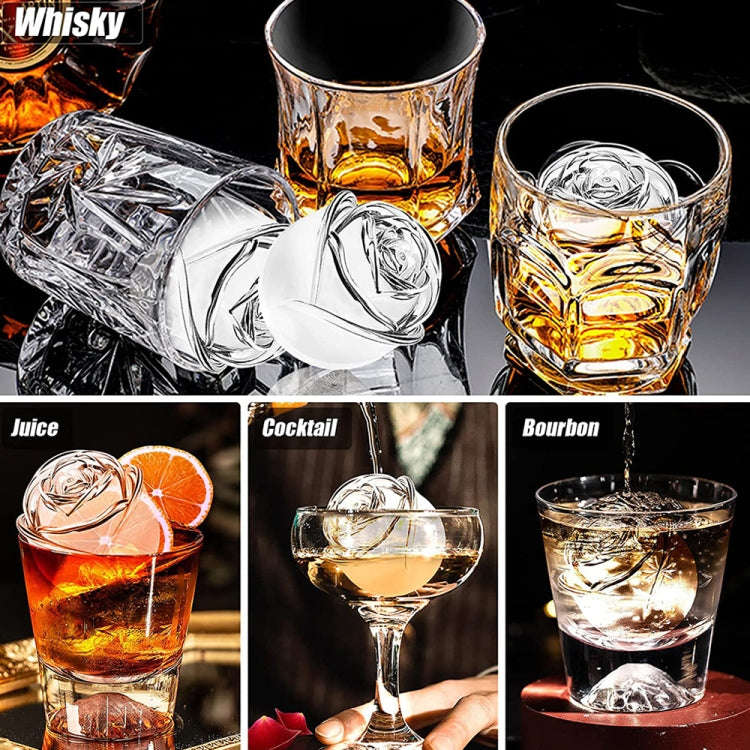 4-Holes Rose Diamond Shape Cocktail Ice Cube Molds Silicone Ice Ball Maker, Color: Gray with Ice ...
