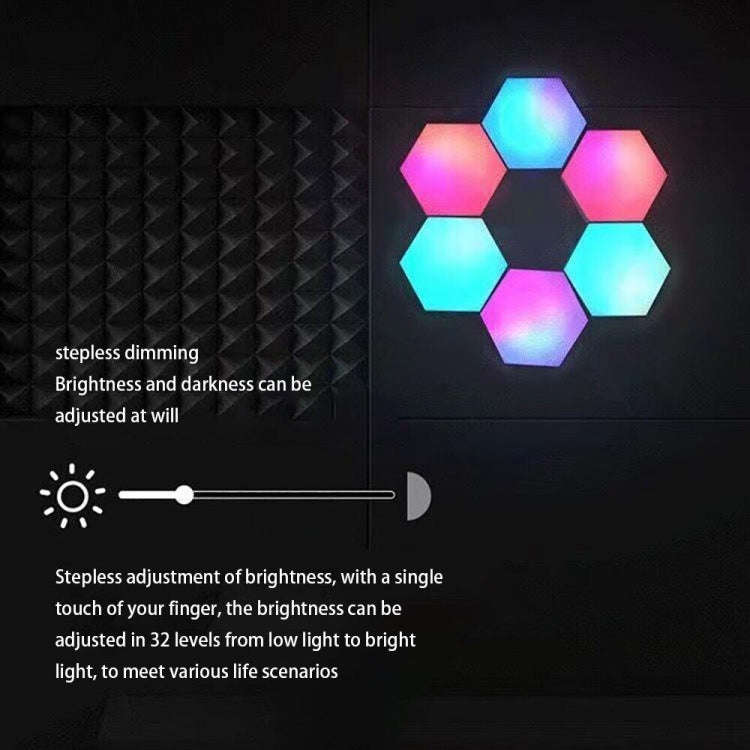 10pcs/set RGB Symphony Hexagon Lights DIY Bedside Ambient Wall Lamp Smart Honeycomb Light(Bluetoo...