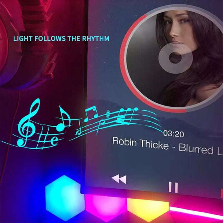 12pcs/set RGB Symphony Hexagon Lights DIY Bedside Ambient Wall Lamp Smart Honeycomb Light(Bluetoo...