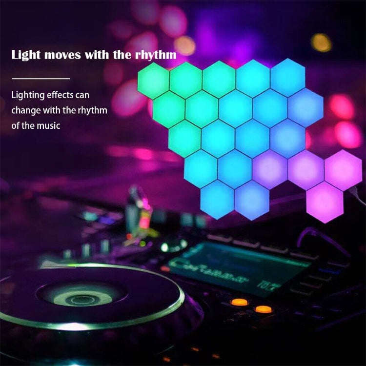 12pcs/set RGB Symphony Hexagon Lights DIY Bedside Ambient Wall Lamp Smart Honeycomb Light(Bluetoo...