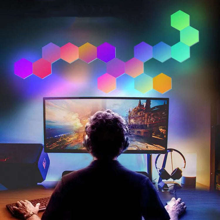 12pcs/set RGB Symphony Hexagon Lights DIY Bedside Ambient Wall Lamp Smart Honeycomb Light(Bluetoo...