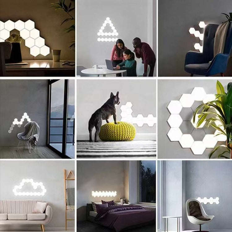 10pcs/set RGB Symphony Hexagon Lights DIY Bedside Ambient Wall Lamp Smart Honeycomb Light(Bluetoo...