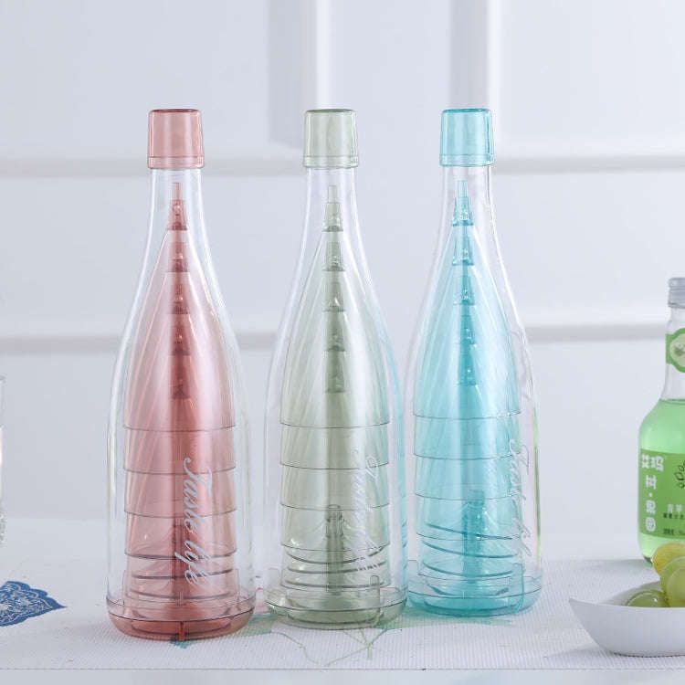 5 Champagne Wine Glasses + Wine Bottle Set Transparent Plastic Cup for Picnics(Transparent Blue)