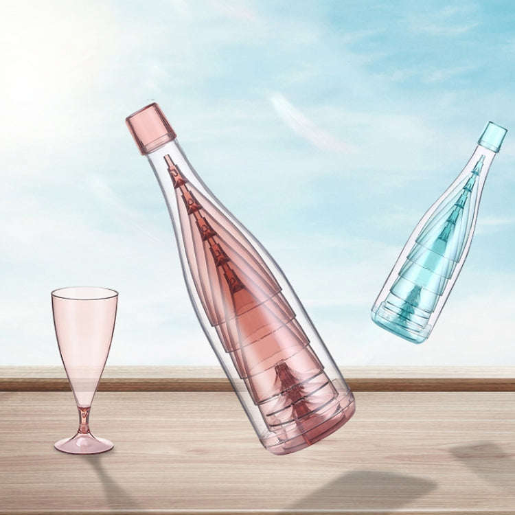 5 Champagne Wine Glasses + Wine Bottle Set Transparent Plastic Cup for Picnics(Transparent Blue)