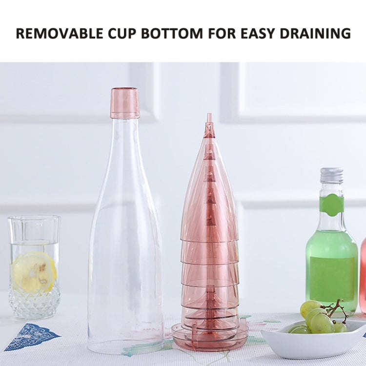 5 Champagne Wine Glasses + Wine Bottle Set Transparent Plastic Cup for Picnics(Transparent Blue)