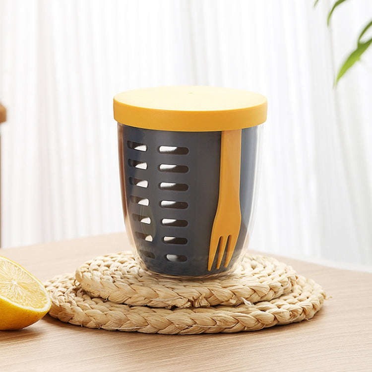 600ml Fruit and Veggie Snack Cup with Lid and Fork Airtight Leak-proof Salad Box(Blue)