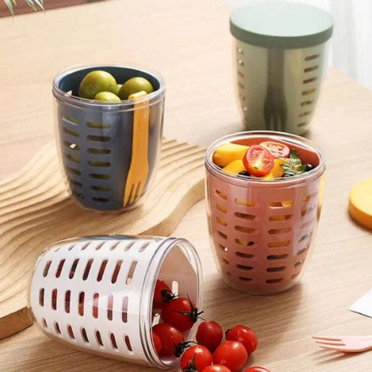 600ml Fruit and Veggie Snack Cup with Lid and Fork Airtight Leak-proof Salad Box(Green)