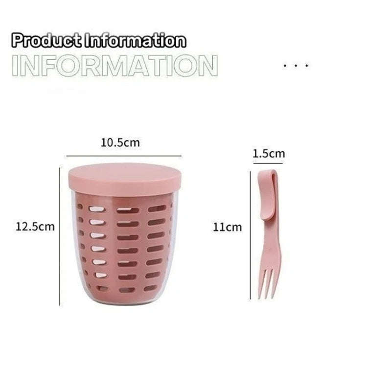 600ml Fruit and Veggie Snack Cup with Lid and Fork Airtight Leak-proof Salad Box(White)