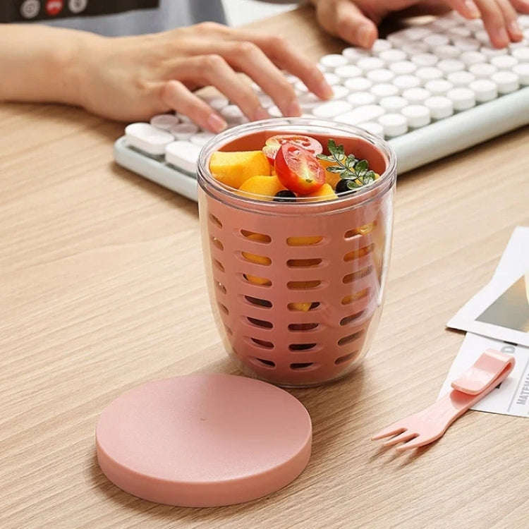 600ml Fruit and Veggie Snack Cup with Lid and Fork Airtight Leak-proof Salad Box(Blue)