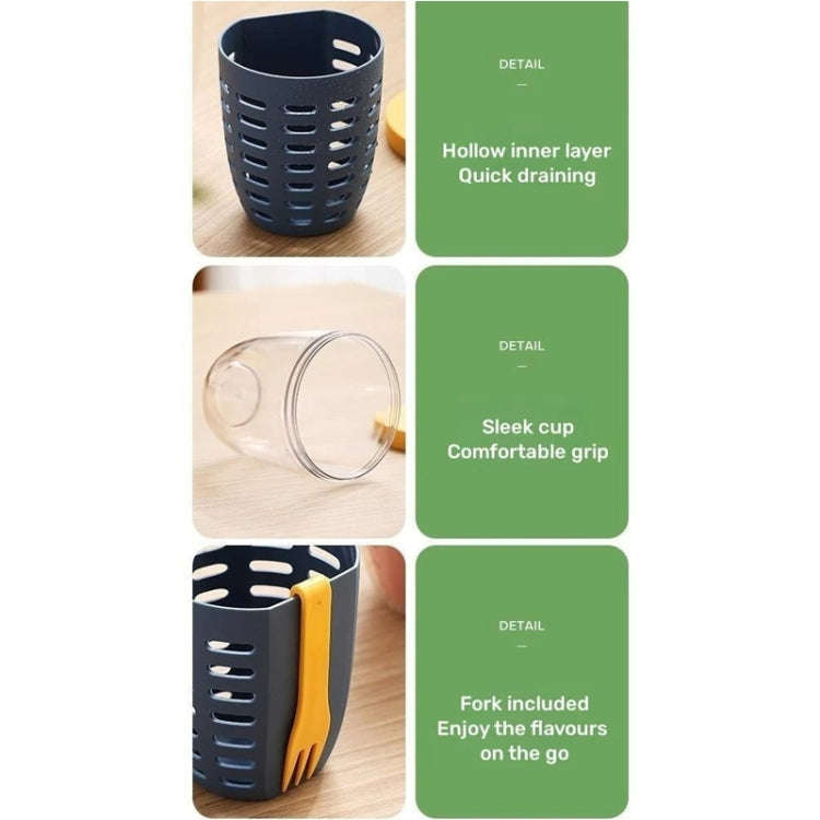 600ml Fruit and Veggie Snack Cup with Lid and Fork Airtight Leak-proof Salad Box(Blue)