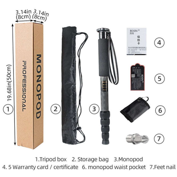 BEXIN P285C Carbon Fiber DSLR Camera Monopod Mountaineering Stick Photography Selfie Holder