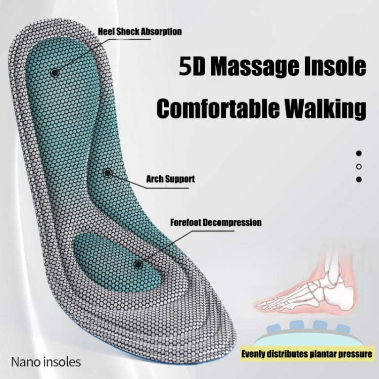10pairs 5D Nano Antibacterial Deodorant Breathable Anti-Slip Massage Insole, Size: 37-38(Navy Blue)