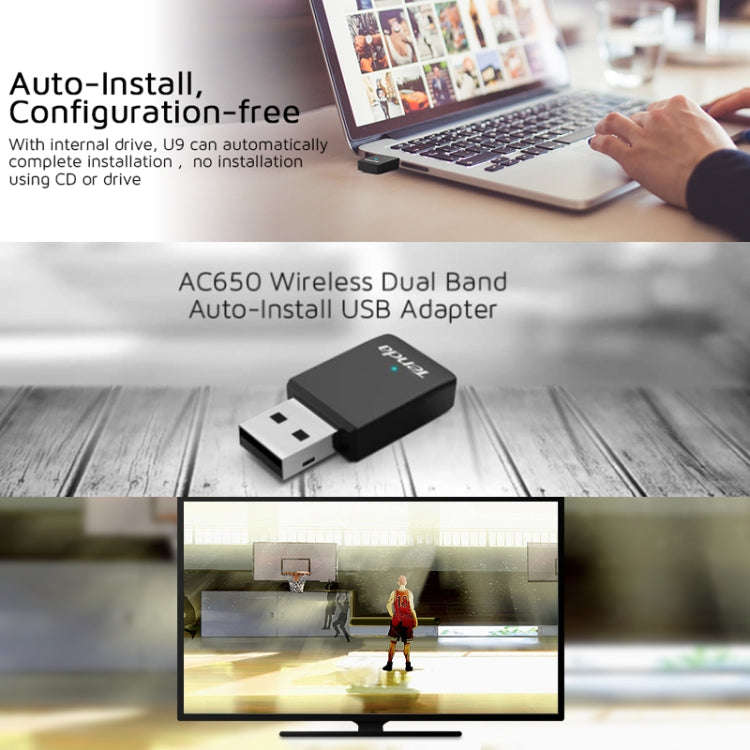 Tenda U9 650Mbs Drive-Free USB Wireless Network Card 5G Dual Band Desktop Laptop WiFi Receiver
