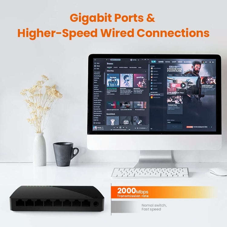 Tenda SG108 100/1000M Desktop Network Switch 8 Port Gigabit Desktop Switch Ethernet Switch LAN Hu...