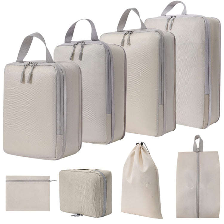 8 In 1  Compression Packing Cubes Expandable Travel Bags Luggage Organizer(Beige)