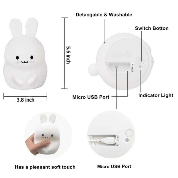 Rabbit Silicone Pat Night Light Children Gift Color Changing Lamp, Specification: Charging Remote...