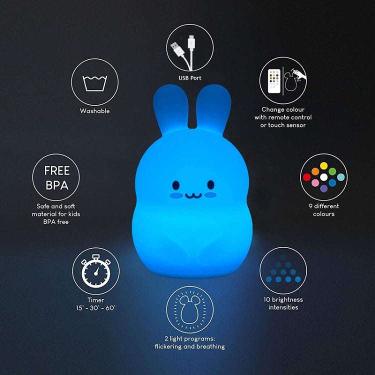 Rabbit Silicone Pat Night Light Children Gift Color Changing Lamp, Specification: Charging Remote...