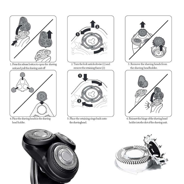 For Philips Electric Shaver S5000 Series SH50 Replacement Blade Head Integral Three Head(Silver)