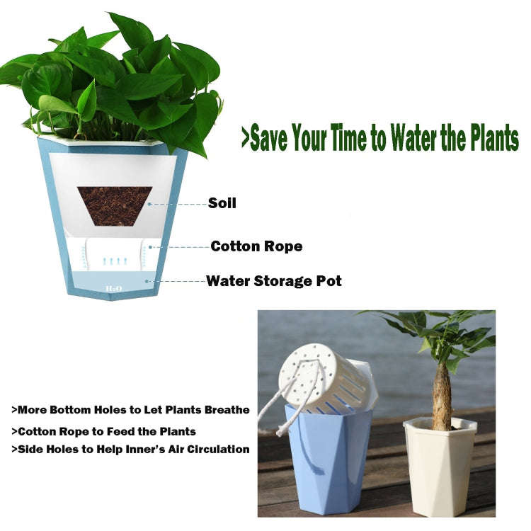 Diamond-shaped Automatic Water-absorbing Lazy Flower Pot Green Plant Plastic Pot  12cm x 14cm(Blue)