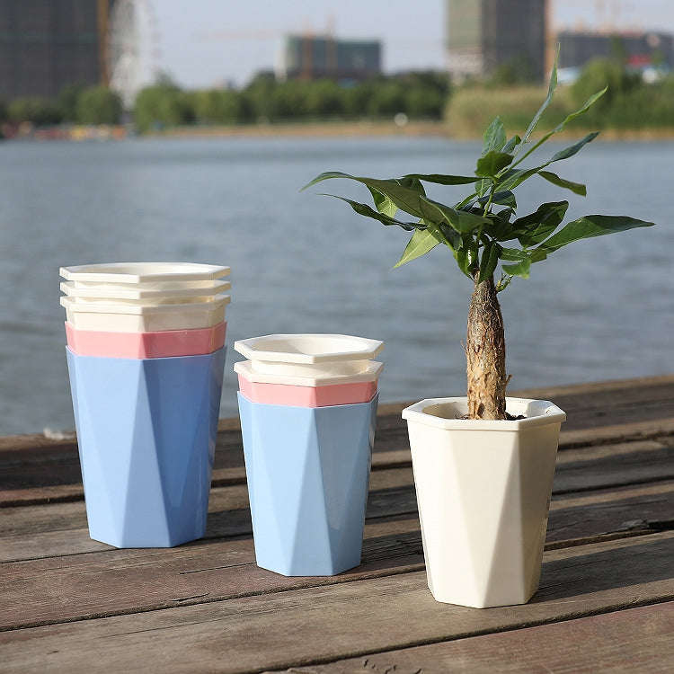 Diamond-shaped Automatic Water-absorbing Lazy Flower Pot Green Plant Plastic Pot  12cm x 14cm(Blue)