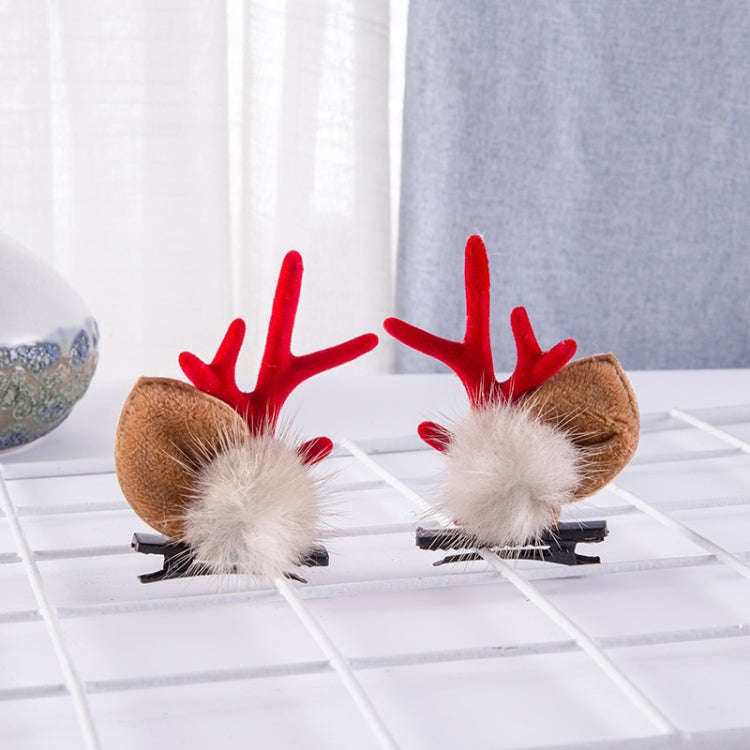 1pair Christmas Hair Accessories Cute Hairpins For Children, Color: Red Antler Mink Fur