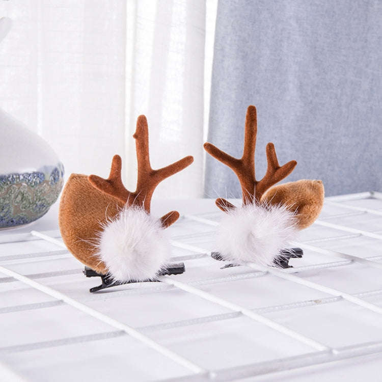 1pair Christmas Hair Accessories Cute Hairpins For Children, Color: Coffee Antler Mink Fur