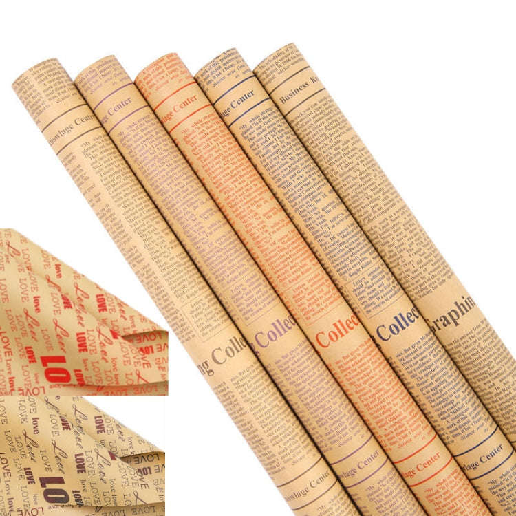 10pcs Retro Cowhide English Newspaper Gift Flower Packaging Material(Random Style Delivery)