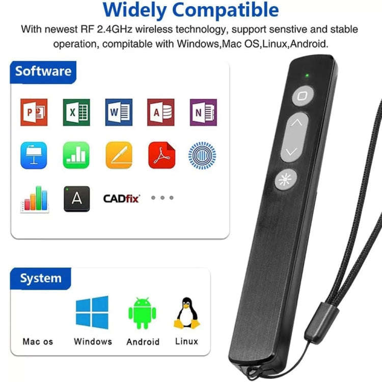 2.4GHz Multifunctional USB Wireless PPT Laser Page Turning Pen Electronic Laser Pointer Pen(K200)