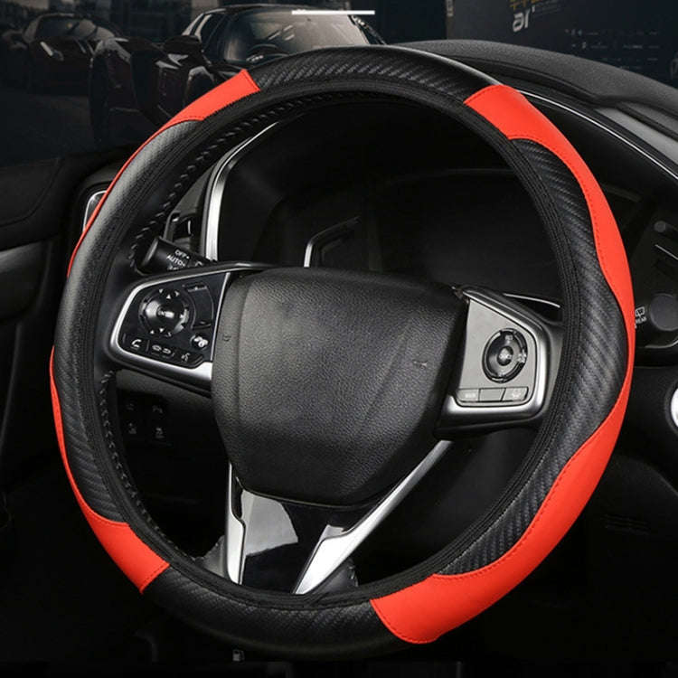 38cm Carbon Fiber Elastic Leather Without Inner Ring Car Steering Wheel Cover, Color: Liquor