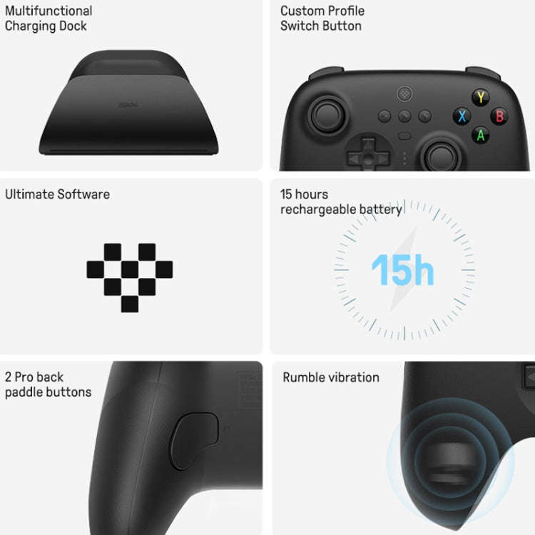 8BitDo Wireless 2.4G Gaming Controller With Charging Dock For PC / Windows 10 / 11 / Steam Deck(B...