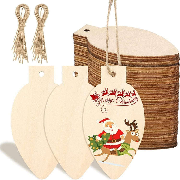 50pcs/set  Christmas Hanging Wood Chip Light Bulb DIY Blank Hanging Tag
