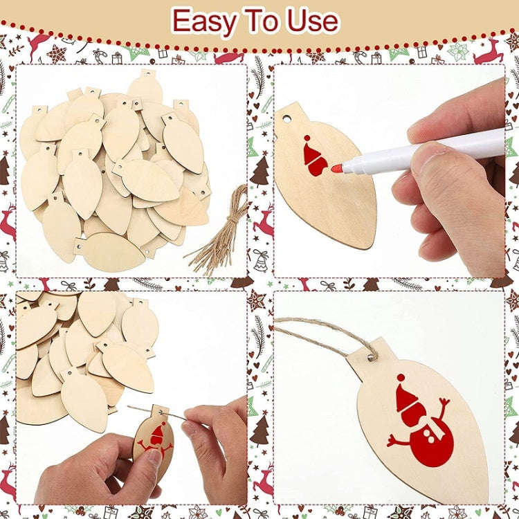 50pcs/set  Christmas Hanging Wood Chip Light Bulb DIY Blank Hanging Tag