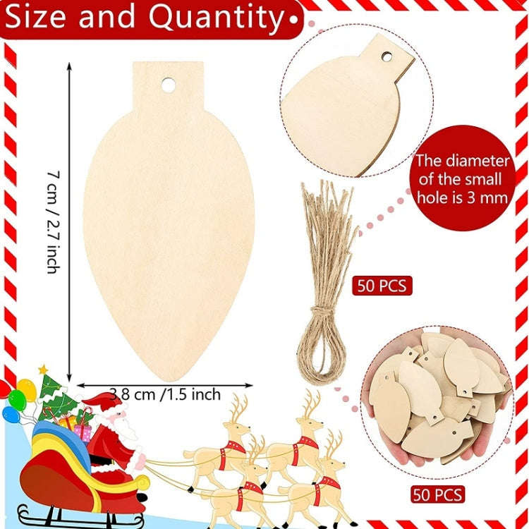 50pcs/set  Christmas Hanging Wood Chip Light Bulb DIY Blank Hanging Tag