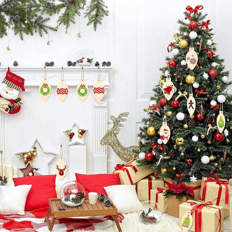 50pcs/set  Christmas Hanging Wood Chip Light Bulb DIY Blank Hanging Tag