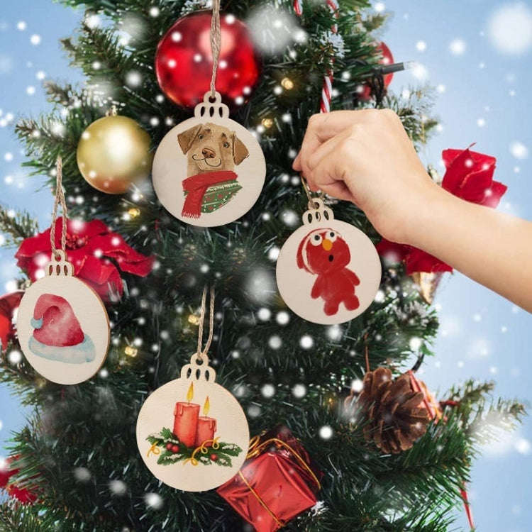 10pcs/Set Wood Chip Hand-Painted Christmas Tree Props Christmas Pendants, Size: 9x7.6cm