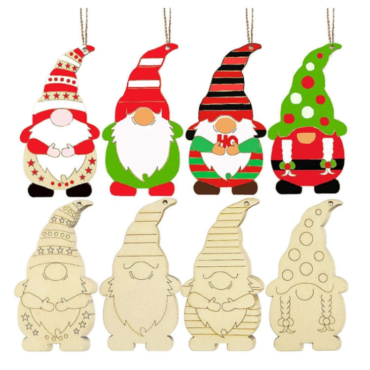 4pcs/set Christmas Tree DIY Painting Wooden Dwarf Elf Hanging Decorations