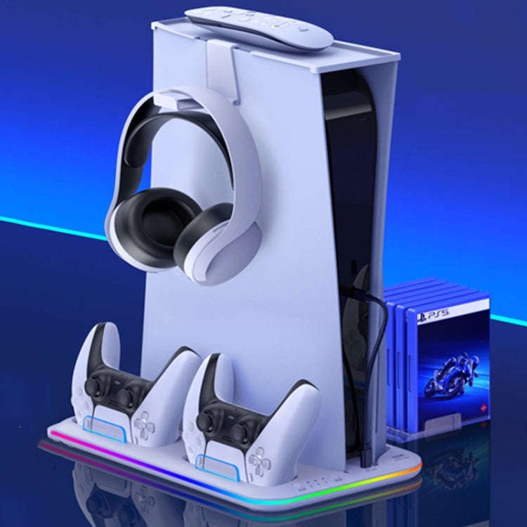 For PS5 / PSVR2 Controller Multi-Functional Cooling Base With RGB Lights(White)