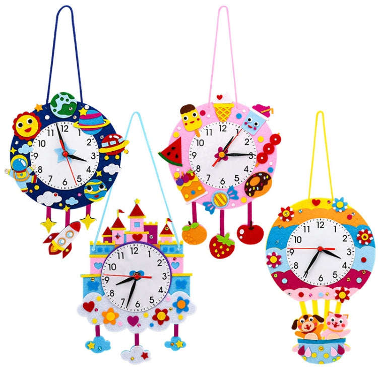 Cartoon Clock Children DIY Handmade Teaching Aids Christmas Decoration(Random Cartoon Style)