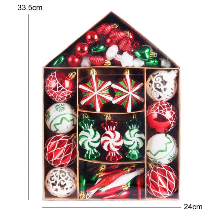 73pcs/Set Christmas Tree Decoration Pendant Painted Christmas Ball, Color: Red Green White