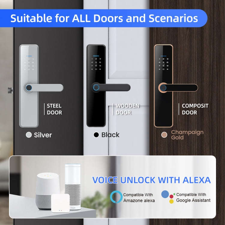 C91 Tuya Smart WiFi Password Fingerprint Electronic Door Lock(Bronze)