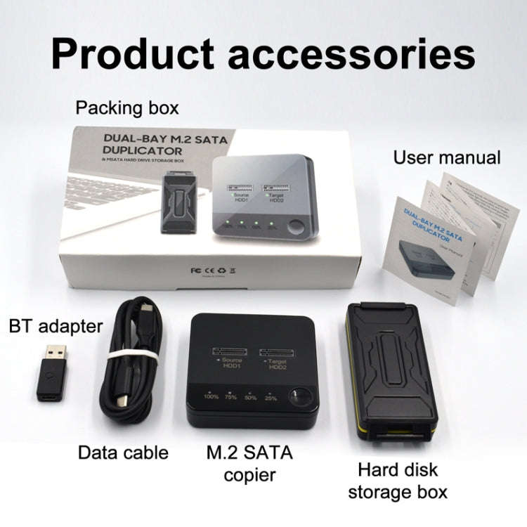 M.2 SATA Hard Disk Duplicator Solid State Drive SSD Mobile Hard Drive Enclosure(Black)
