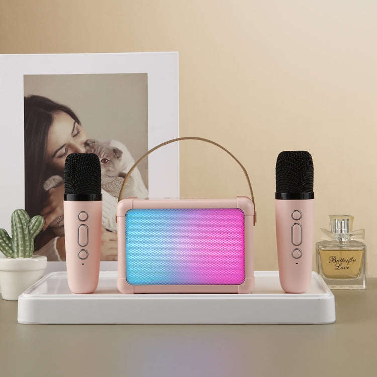 Portable RGB Lighting Effect Bluetooth Speaker Home Mini Karaoke Audio, Style: Dual Microphone+Sp...