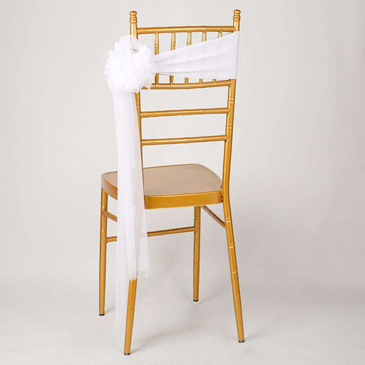 Hotel Wedding Organza Free Tie Chair Back Flower Seat Yarn Decorations Tulle Chair Back Bows(White)